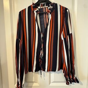 Tularosa Multicolor Striped Blouse - Orange, Blue, White